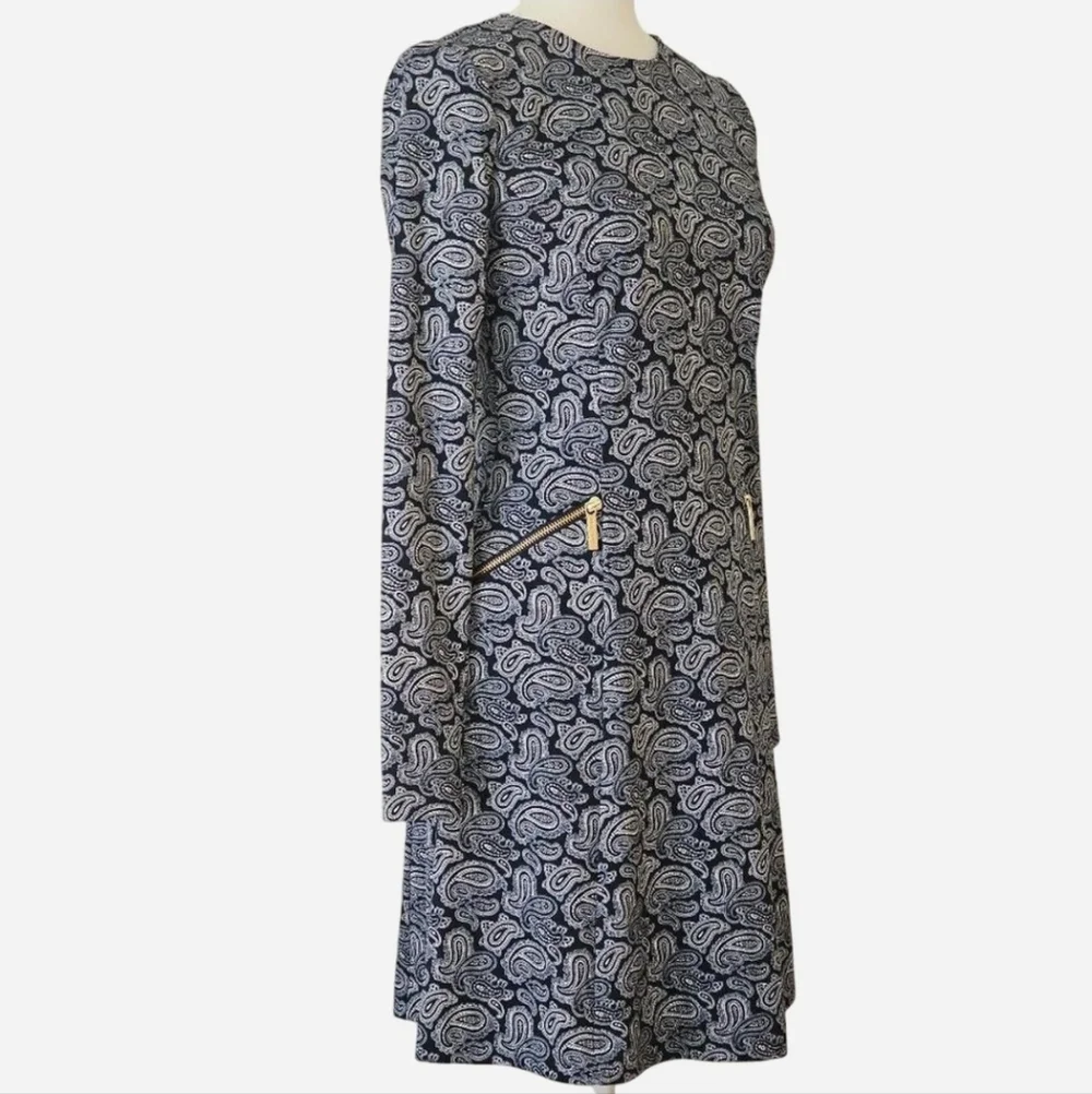 MICHAEL Michael Kors Women's Size 2‎ Navy and White Paisley Long Sleeve Dress